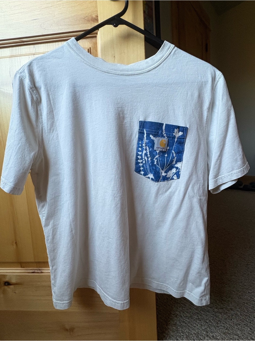 KSX Art Carhartt White Tee with Blue Floral printed Chest Pocket